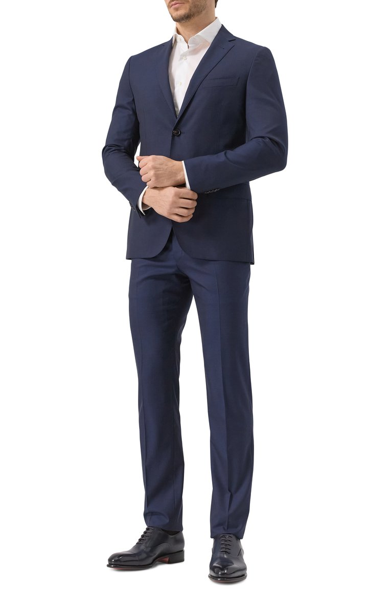 Мужской шерстяной костюм CORNELIANI темно-синего цвета, арт. 256005-2518414_SET | Фото 1 (Рукава: Длинные; Материал внешний: Шерсть; Стили: Кэжуэл, Классический; Костюмы М: Однобортный)