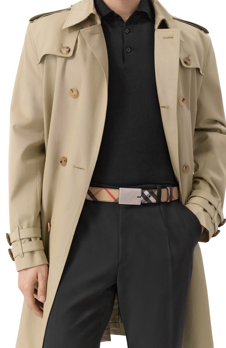 Мужской двусторонний ремень BURBERRY бежевого цвета, арт. 8103771 | Фото 2 (Материал: Текстиль, Пластик; Автоматизация состава: Проставлено; Нос: Не проставлено; Случай: Повседневный)
