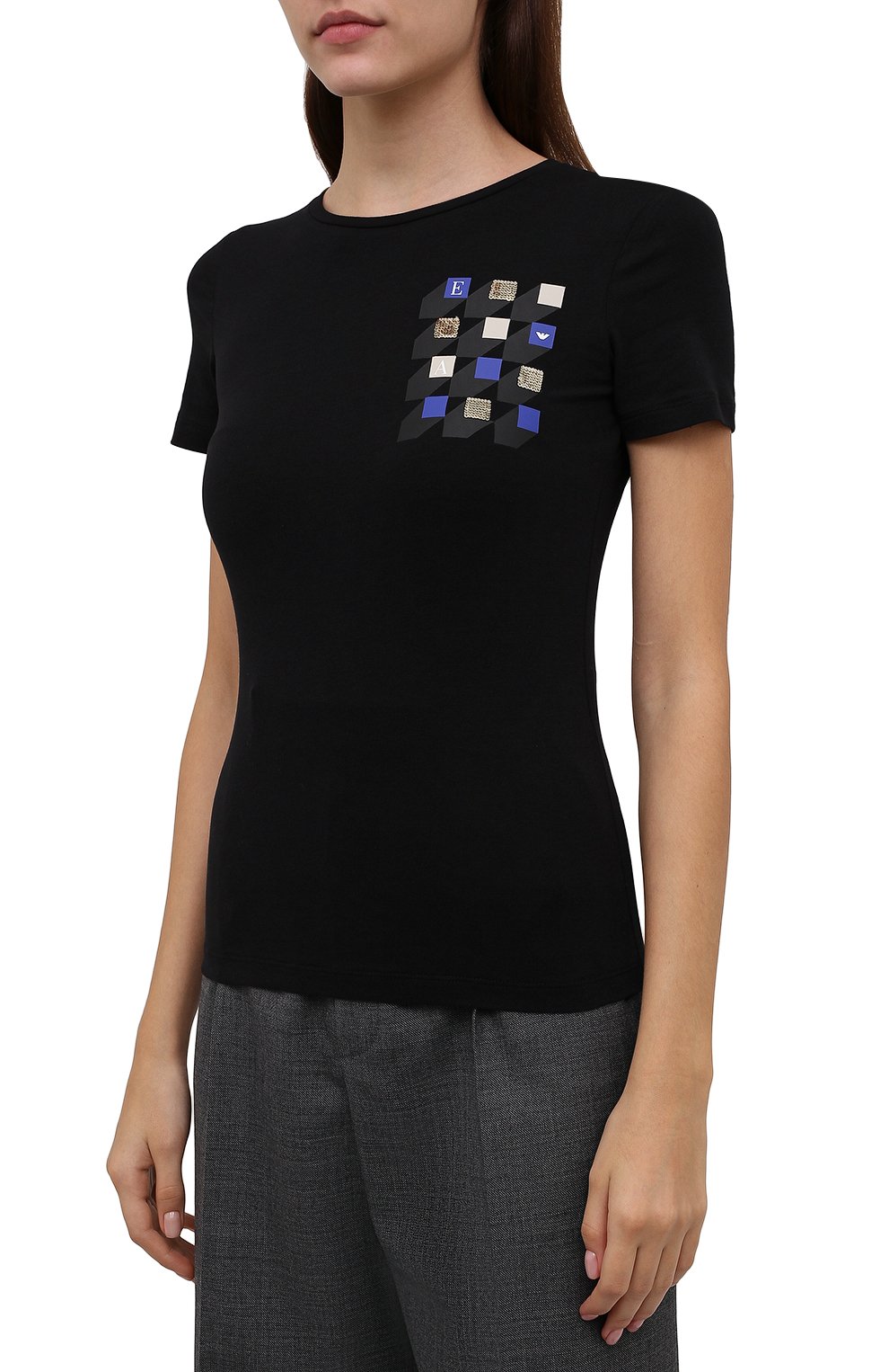 Хлопковая футболка EMPORIO ARMANI черного цвета по цене 12200 руб., арт. 6K2T6F/2JQAZ, фото 3 Хлопковая футболка EMPORIO ARMANI, арт. 6K2T6F/2JQAZ, фото 3