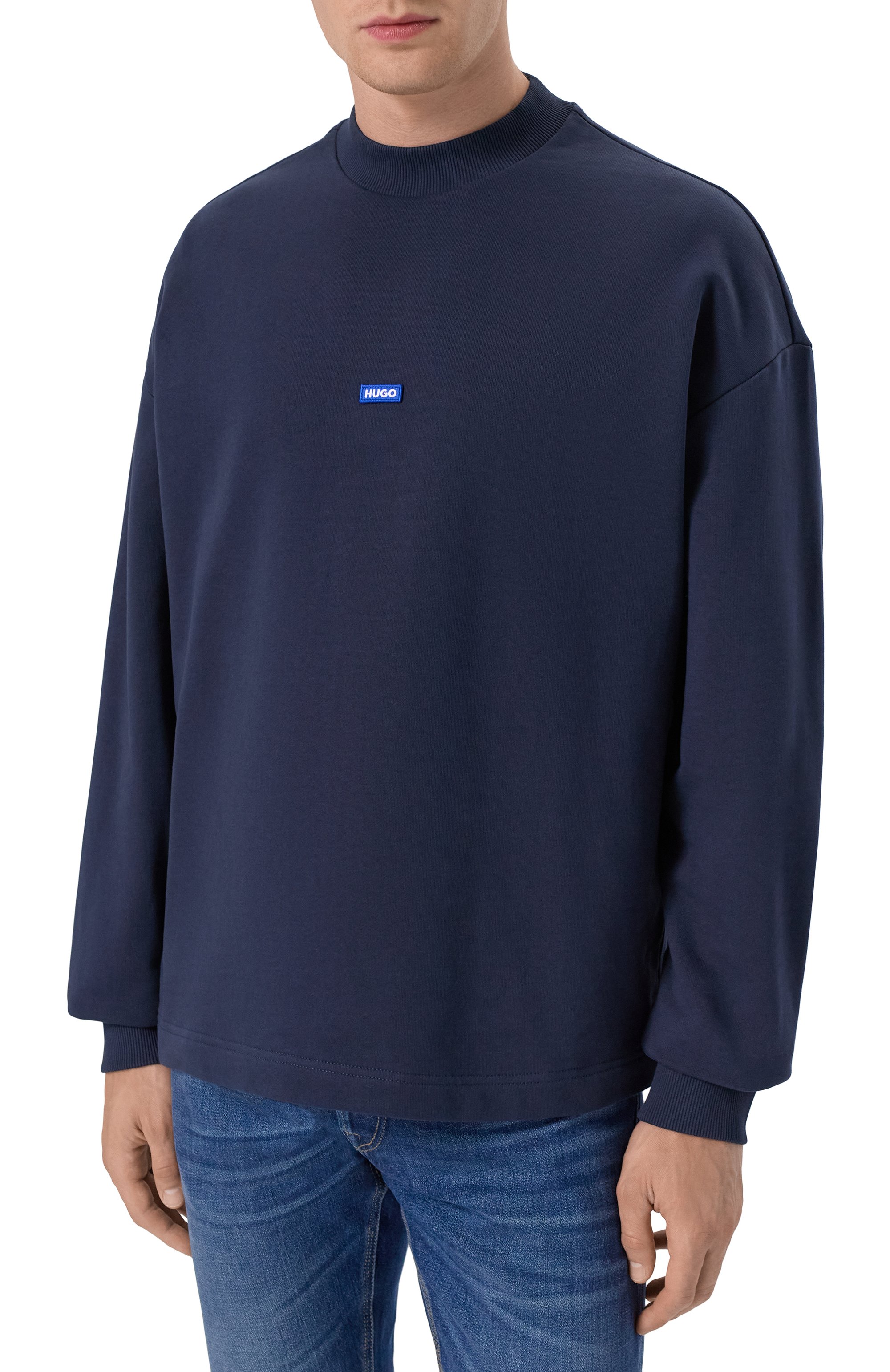 Хлопковый свитшот HUGO BLUE темно-синего цвета по цене 13600 руб., арт. 50522359, фото 3 Хлопковый свитшот HUGO BLUE, арт. 50522359, фото 3
