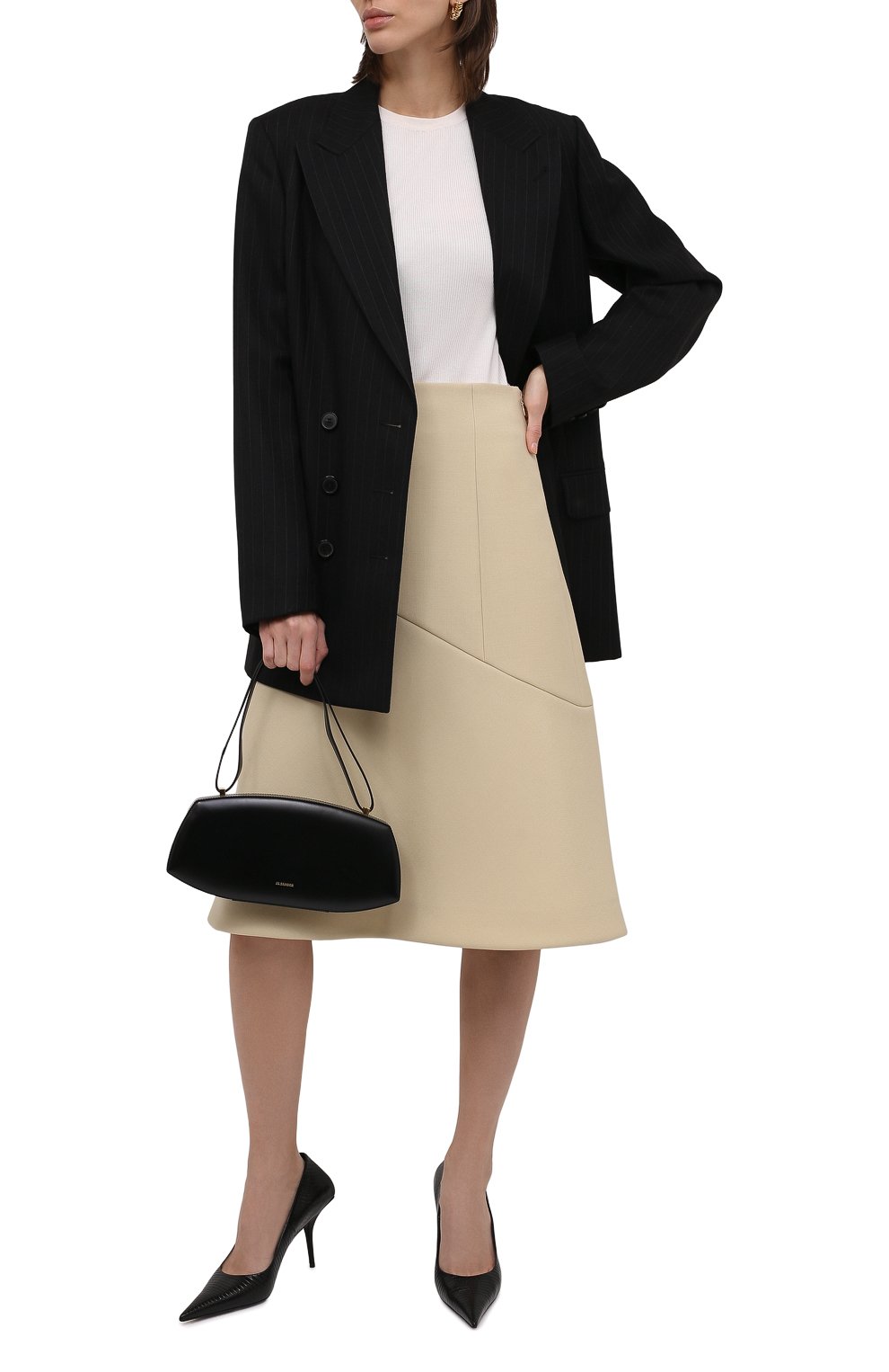Шерстяная юбка JIL SANDER кремового цвета по цене 129000 руб., арт. JSWT357613-WT201000, фото 2 Шерстяная юбка JIL SANDER, арт. JSWT357613-WT201000, фото 2