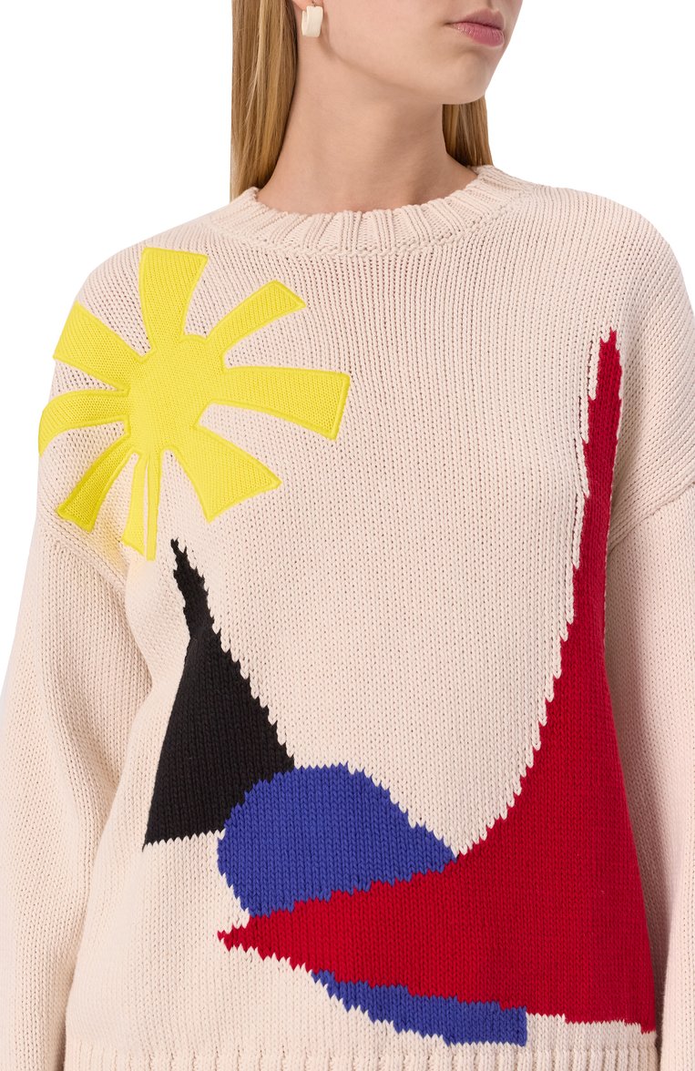 Женский хлопковый свитер MSGM кремового цвета, арт. 3841MDM203/257280 | Фото 5 (Материал сплава: Проставлено; Рукава: Длинные; Длина (для топов): Стандартные; Драгоценные камни: Проставлено; Стили: Кэжуэл; Женское Кросс-КТ: Свитер-одежда; Матери�ал внешний: Хлопок)
