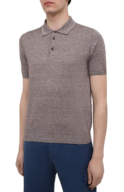 Поло изо льна и хлопка FIORONI коричневого цвета по цене 43950 руб., арт. MK20701C1, фото 3 Поло изо льна и хлопка FIORONI, арт. MK20701C1, фото 3