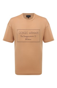 Мужская хлопковая футболка GIORGIO ARMANI бежевого цвета, арт. 6RSM53/SJFBZ | Фото 1 (Рукава: Коро�ткие; Длина (для топов): Стандартные; Принт: С принтом; Материал сплава: Проставлено; Материал внешний: Хлопок; Драгоценные камни: Проставлено; Стили: Кэжуэл)