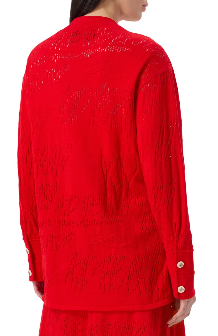 Женский хлопковый кардиган AND THE BRAND красного цвета, арт. S25-SH014-1204-600B | Фото 4 (Рукава: Длинные; Автоматизация ТО: Проставлено; Длина (для топов): Удлиненные; Автоматизация состава: Проставлено; Кросс-КТ: Трикотаж; Женское Кросс-КТ: кардиган-трикотаж; Застежка: Пуговицы)