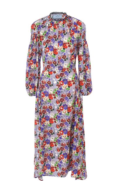 Шелковое платье-миди с воротником стойкой и принтом PRADA, арт. P36S0R-1RZK-F0014, фото 1