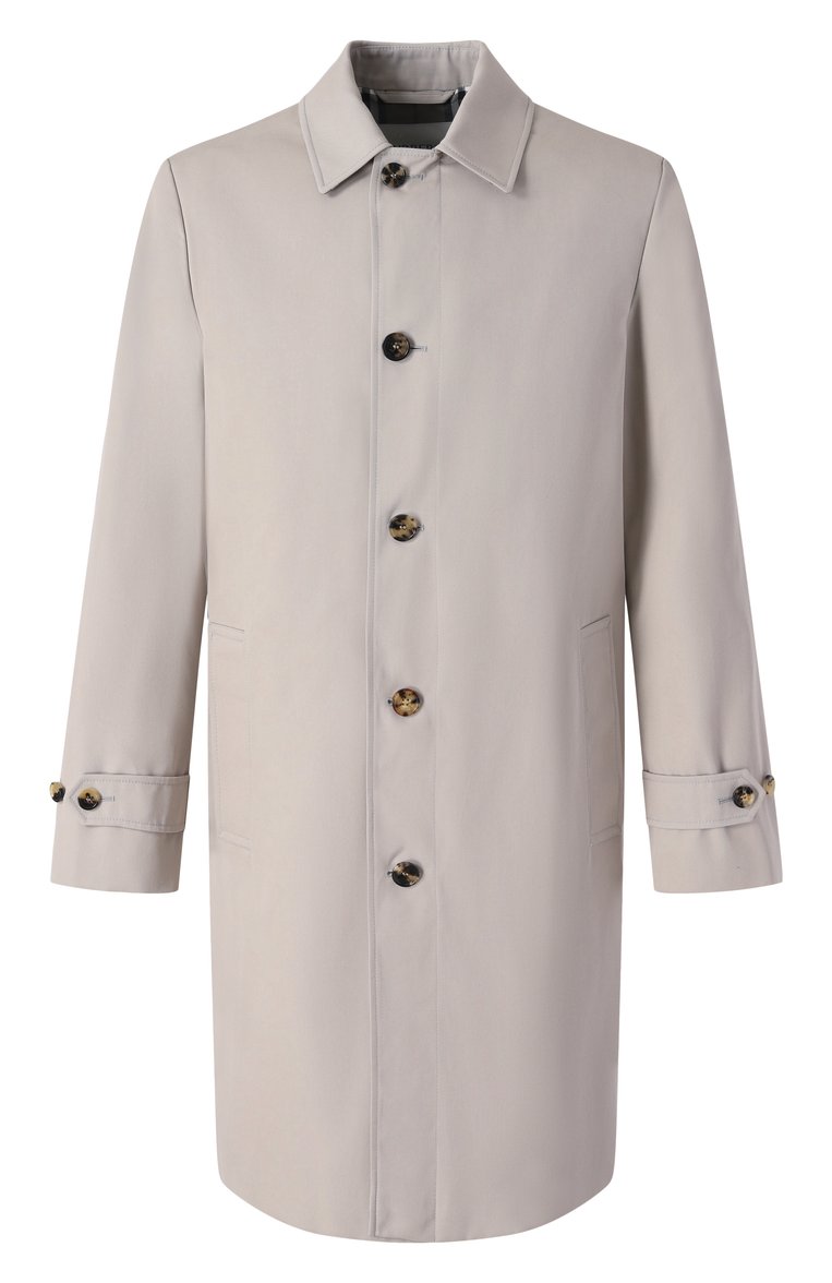 Мужской плащ BURBERRY светло-серого цвета, арт. 8104735 | Фото 1 (Материал внешний: Хлопок, Синтетический материал; Мужское Кросс-КТ: Плащ-верхняя одежда; Драгоценные камни: Проставлено; Длина (верхняя одежда): До колена; Материал сплава: Проставлено; Материал подклада: Хлопок; Рукава: Длинные; Стили: Кэжуэл)