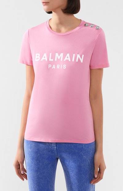 Хлопковая футболка BALMAIN розового цвета по цене 35250 руб., арт. TF01350/I415, фото 3 Хлопковая футболка BALMAIN, арт. TF01350/I415, фото 3