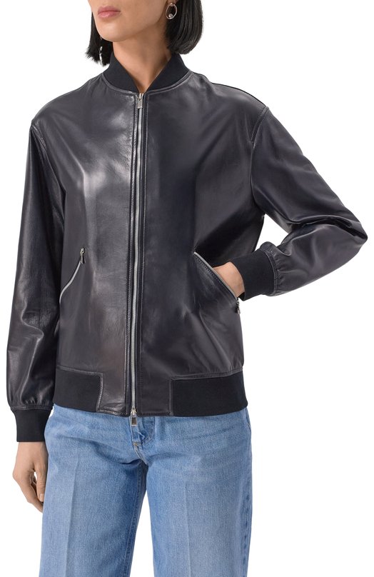 Кожаный бомбер Kiton D59674K0920F01 Синий  D59674K0920F01 Фото 3