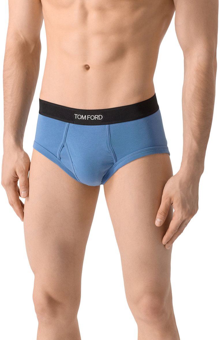 Мужские хлопковые брифы TOM FORD голубого цвета, арт. T4LC1104 | Фото 2 (Нос: Не проставлено; Материал внешний: Хлопок; Кросс-КТ: бельё; Мужское Кросс-КТ: Трусы; Трусы М: Брифы; Автоматизация состава: Проставлено)