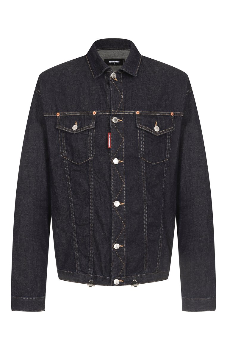 Мужская джинсовая куртка DSQUARED2 темно-синего цвета, арт. S78DM0045/S30825 | Фото 1 (Материал внешний: Хлопок, Деним; Длина (верхняя одежда): Короткие; Рукава: Длинные; Кросс-КТ: Деним, Легкие; Стили: Кэжуэл; Автоматизация состава: Проставлено; Автоматизация ТО: Проставлено)
