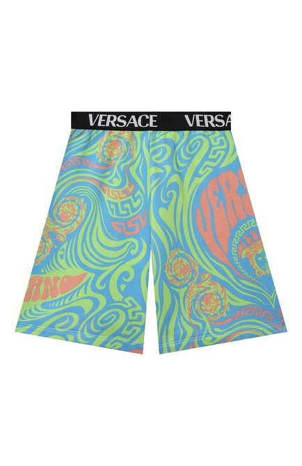 Детские хлопковые шорты VERSACE голубого цвета, арт. 1000124/1A02679/8A-14A | Фото 1 (Материал внешний: Хлопок; Случай: Повседневный; Нос: Не проставлено; Материал сплава: Проставлено)