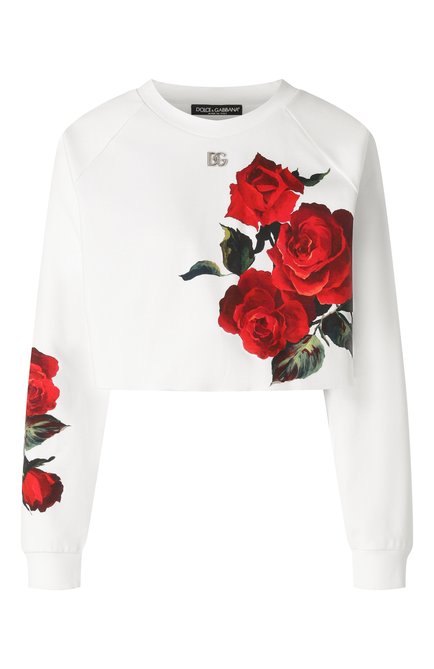 Женский хлопковый свитшот DOLCE & GABBANA белого цвета, арт. F9N61T/GDCZZ | Фото 1 (Рукава: Длинные; Материал сплава: Проставлено; Материал внешний: Хлопок; Длина (для топов): Укороченные; Драгоценные камни: Проставлено)