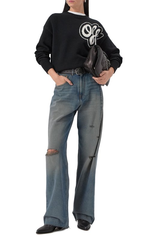Свитер из хлопка и кашемира Off-White 0WHE109S25KNI0011001 Чёрный  0WHE109S25KNI0011001 Фото 2