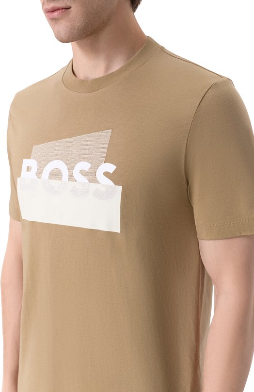 Хлопковая футболка BOSS 50555799 Бежевый  50555799 Фото 5