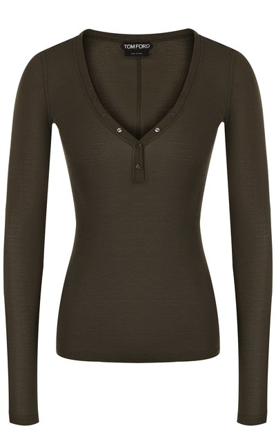 Облегающий шелковый пуловер с v-образным вырезом TOM FORD, арт. TSJ257-FAX290, фото 1