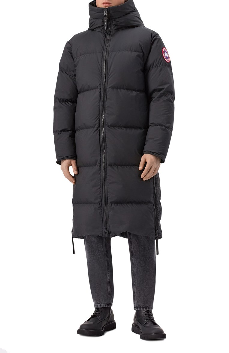 Мужская пуховик lawrence CANADA GOOSE черного цвета, арт. 2800M | Фото 3 (Рукава: Длинные; Материал подклада: Синтетический материал; Материал утеплителя: Пух и перо; Длина (верхняя одежда): До колена; Мужское Кросс-КТ: пуховик-длинный; Стили: Кэжуэл; Материал внешний: Синтетический материал)