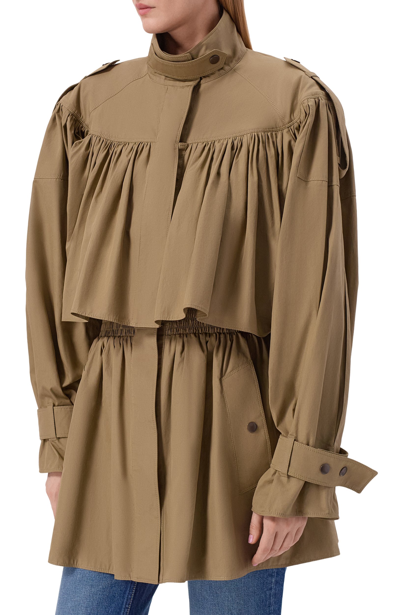 Хлопковый плащ CHLOÉ хаки цвета по цене 398500 руб., арт. CH26UMA05144, фото 3 Хлопковый плащ CHLOÉ, арт. CH26UMA05144, фото 3