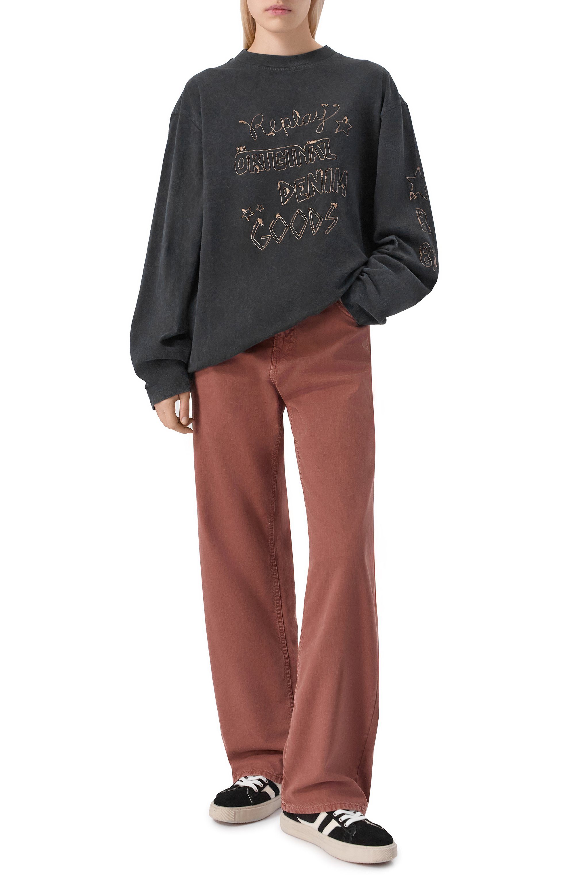 Хлопковый лонгслив REPLAY темно-серого цвета по цене 17400 руб., арт. W3450A.000.23940LM, фото 2 Хлопковый лонгслив REPLAY, арт. W3450A.000.23940LM, фото 2