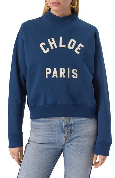 Хлопковый свитшот CHLOÉ темно-синего цвета по цене 110500 руб., арт. CH24AJH12192, фото 3 Хлопковый свитшот CHLOÉ, арт. CH24AJH12192, фото 3