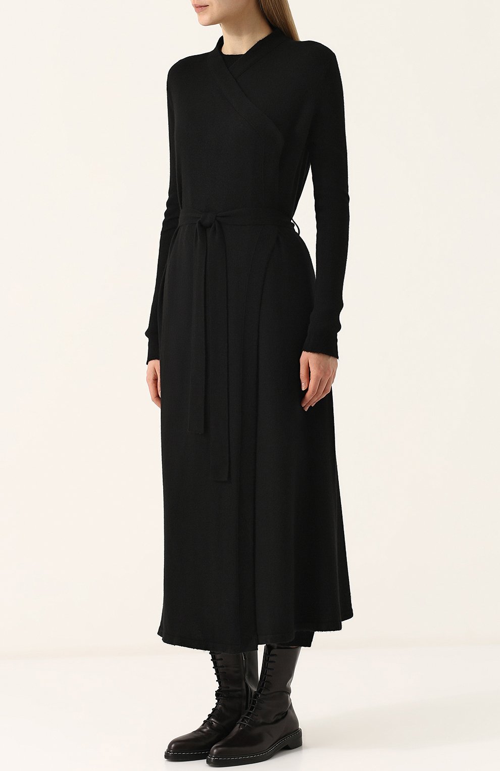 Однотонное кашемировое пальто с поясом RICK OWENS, арт. RP18S8603/WSB, фото 3
