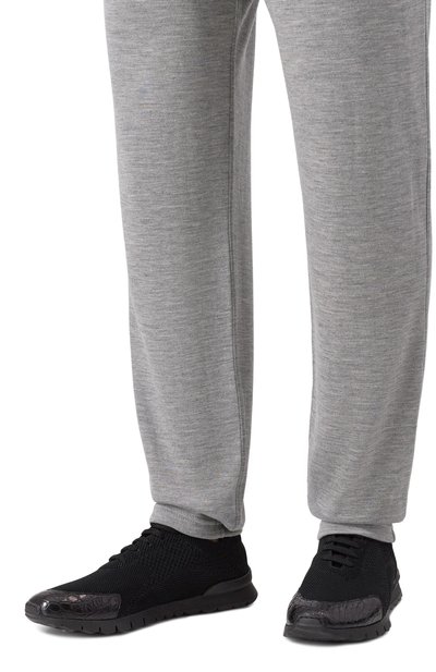 Текстильные кроссовки с отделкой из кожи крокодила KITON, арт. USSFITBN0134203/03, фото 3