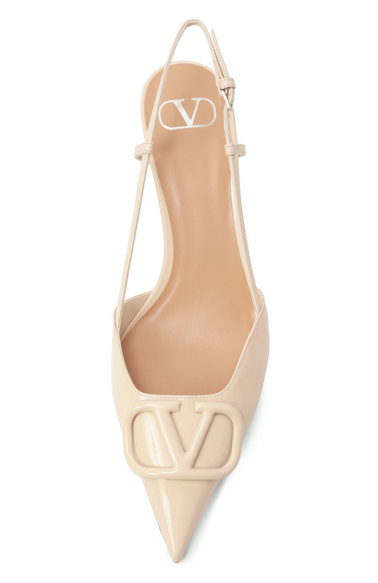 Женские кожаные туфли vlogo VALENTINO кремового цвета, арт. 6W2S0Q70/TMK | Фото 6 (Каблук высота: Низкий; Материал внешний: Натуральная кожа; Подошва: Плоская; Материал внутренний: Натуральная кожа; Женское Кросс-КТ: Слингбэки; Каблук тип: Kitten heel)