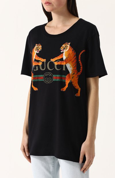 Хлопковая футболка свободного кроя с принтом GUCCI, арт. 492347/X3L16, фото 3