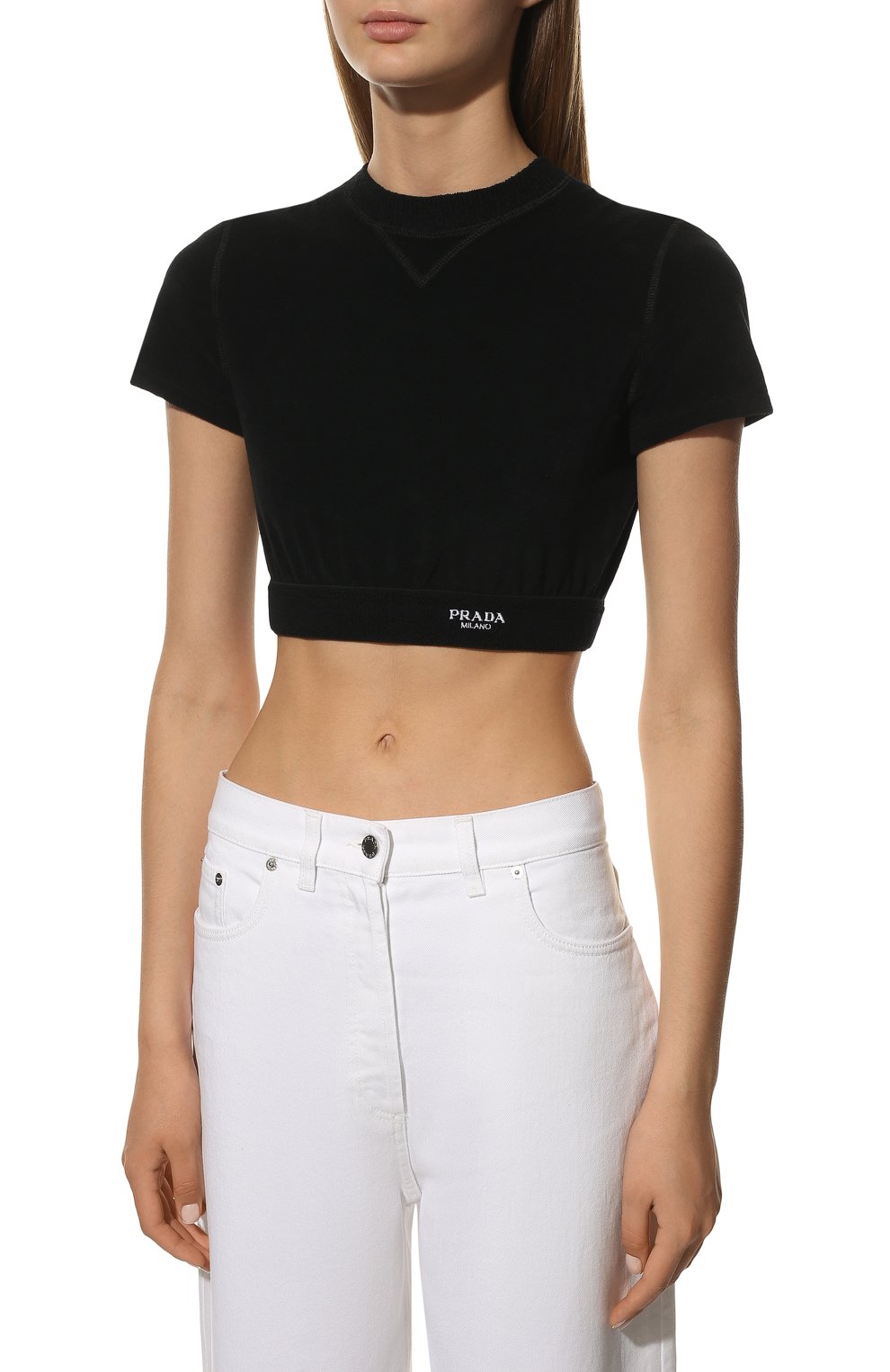 Хлопковый кроп-топ PRADA, арт. 39537-1ZOM-F0002-221, фото 3