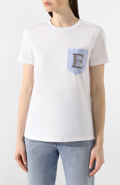 Хлопковая футболка ERMANNO ERMANNO SCERVINO белого цвета по цене 12100 руб., арт. 46T TS12 JC0, фото 3 Хлопковая футболка ERMANNO ERMANNO SCERVINO, арт. 46T TS12 JC0, фото 3