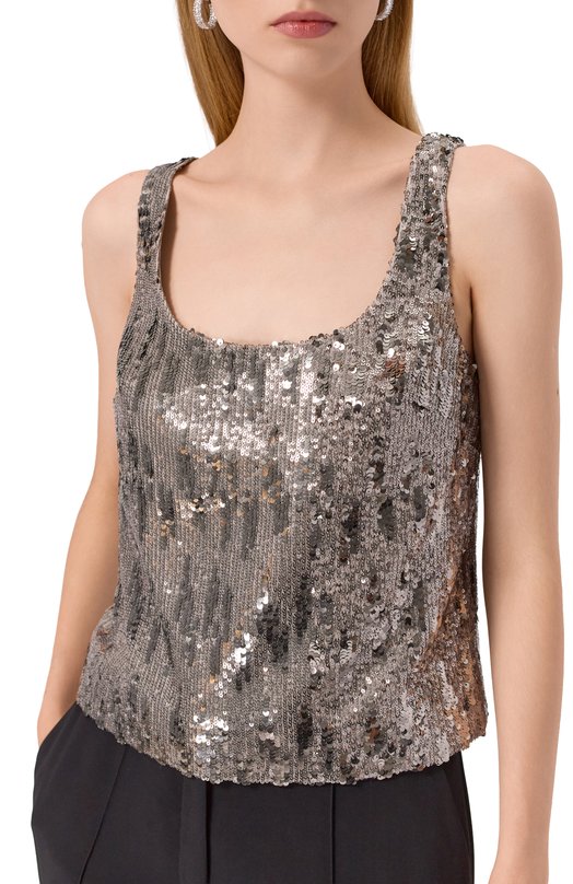 Топ с отделкой пайетками Elie Saab T0207NP25/PA009 Серебряный  T0207NP25/PA009 Фото 5