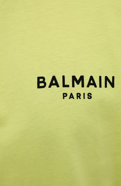 Хлопковая футболка BALMAIN салатового цвета по цене 23300 руб., арт. VF0EE005/B013, фото 5 Хлопковая футболка BALMAIN, арт. VF0EE005/B013, фото 5