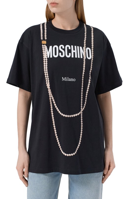 Хлопковая футболка Moschino V0718/0541 Чёрный  V0718/0541 Фото 3