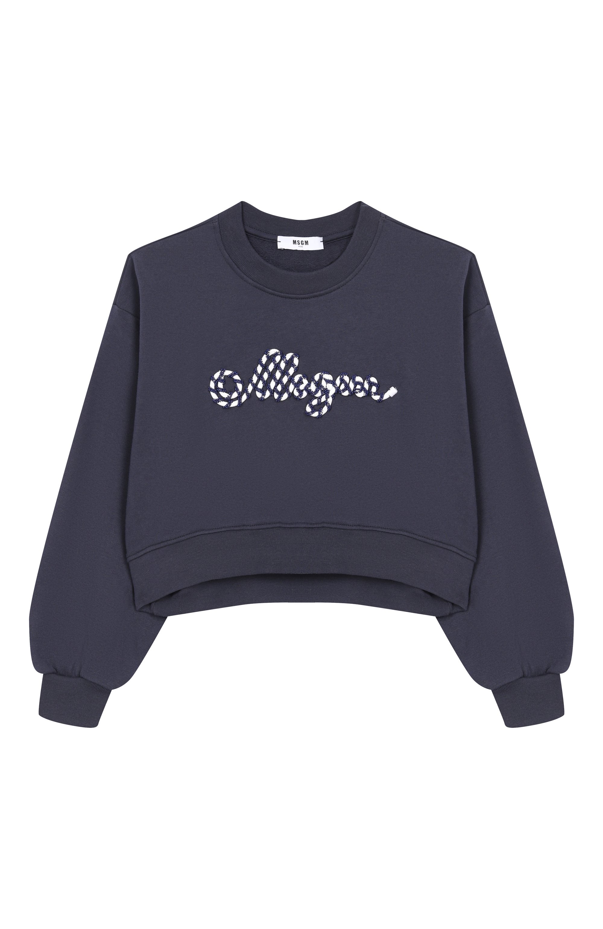 Хлопковый свитшот MSGM KIDS темно-синего цвета по цене 15400 руб., арт. S6MSJGSW181, фото 1 Хлопковый свитшот MSGM KIDS, арт. S6MSJGSW181, фото 1