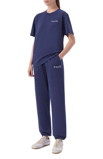 Хлопковая футболка SPORTY AND RICH темно-синего цвета по цене 12150 руб., арт. T011975325BL106, фото 2 Хлопковая футболка SPORTY AND RICH, арт. T011975325BL106, фото 2
