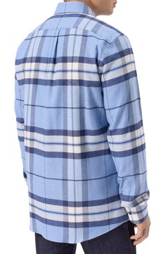 Мужская хлопковая рубашка DOLCE & GABBANA голубого цвета, арт. G5JZ9T/GJ286 | Фото 4 (Рукава: Длинные; Материал сплава: Проставлено; Драгоценные камни: Проставлено; Длина (для топов): Стандартные; Принт: Клетка; Воротник: Кент; Случай: Повседневный; Стили: Кэжуэл; Манжеты: На пуговицах; Материал внешний: Хлопок)