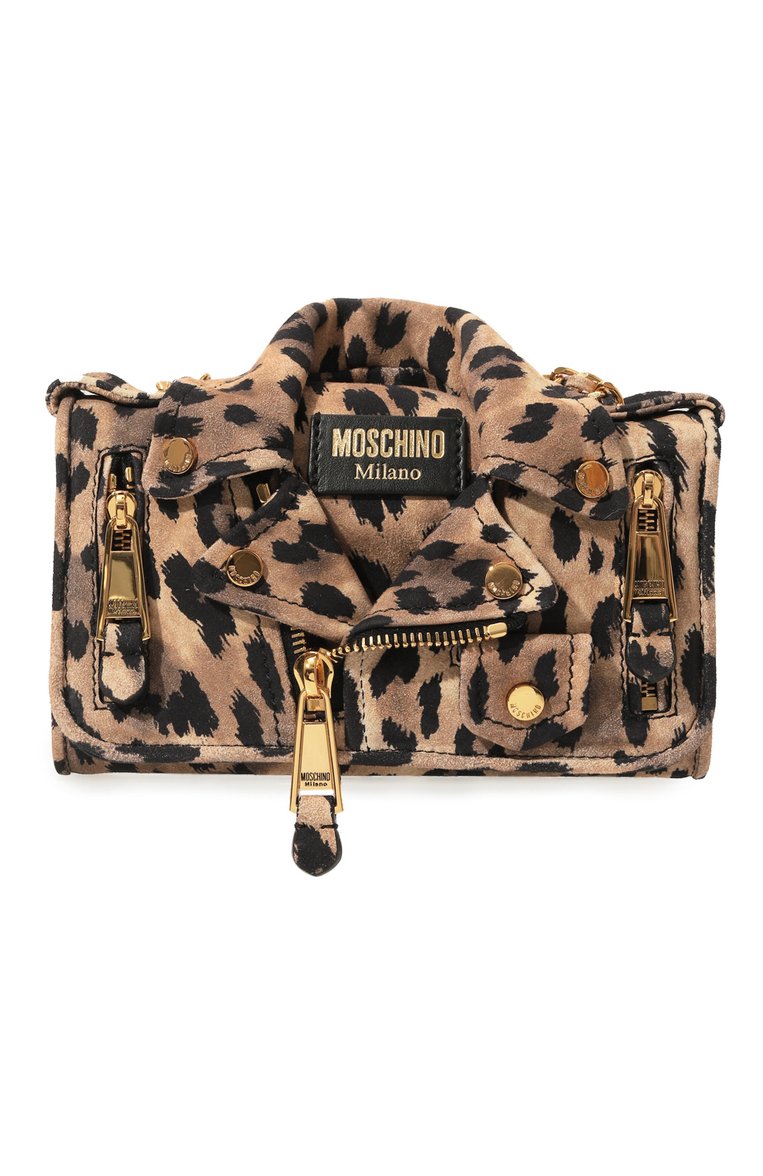 Женская сумка biker MOSCHINO леопардового цвета, арт. A8121/8028 | Фото 1 (Ремень/цепочка: На ремешке; Материал: Натуральная кожа, Натуральная з�амша; Размер: mini; Автоматизация ТО: Проставлено; Автоматизация состава: Проставлено)