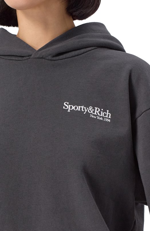 Хлопковое худи Sporty and Rich ST070622016BA02 Чёрный  ST070622016BA02 Фото 5