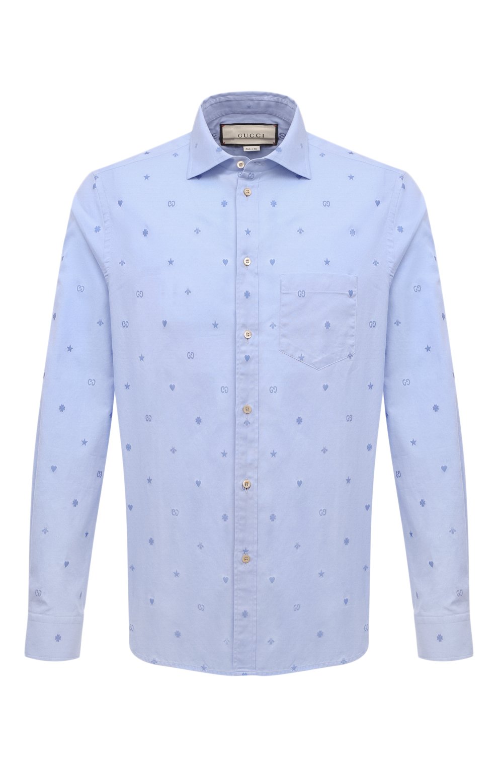 Хлопковая рубашка GUCCI голубого цвета по цене 83520 руб., арт. 597962 ZAC24, фото 1 Хлопковая рубашка GUCCI, арт. 597962 ZAC24, фото 1