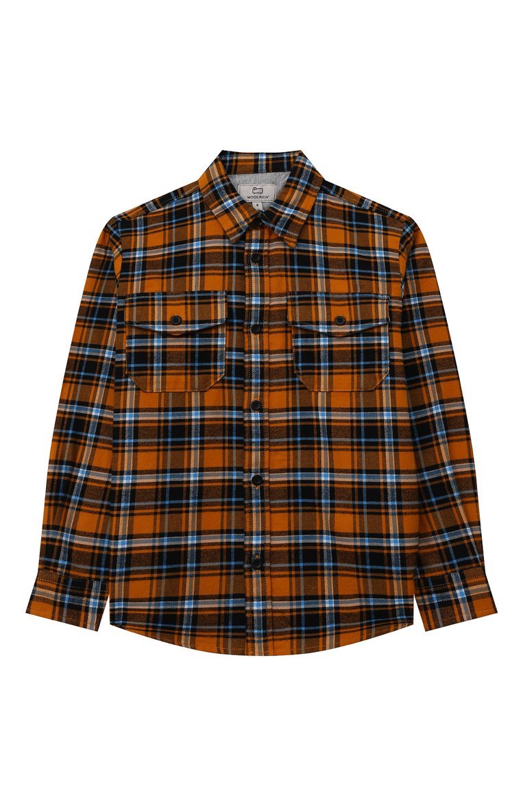 Детская хлопковая рубашка WOOLRICH оранжевого цвета, арт. CFWKSI0053MR/UT3151 | Фото 1 (Рукава: Длинные; Материал внешний: Хлопок; Случай: Повседневный)