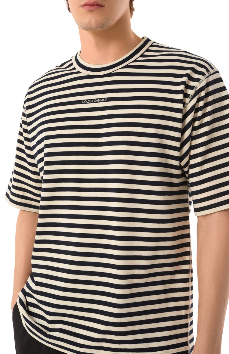 Мужская хлопковая футболка DOLCE & GABBANA черно-белого цвета, арт. G8RG6T/G7K3P | Фото 5 (Драгоценные камни: Проставлено; Материал сплава: Проставлено; Материал внешний: Хлопок; Рукава: Короткие; Стили: Кэжуэл; Принт: С принтом; Длина (для топов): Стандартные; Мужское Кросс-КТ: Футболка-одежда; Кросс-КТ: Джерси)
