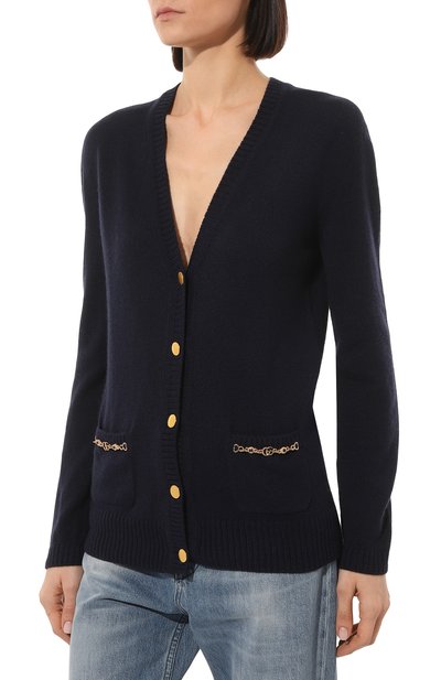 Кашемировый кардиган GUCCI темно-синего цвета по цене 230400 руб., арт. 662187 XKBYJ, фото 3 Кашемировый кардиган GUCCI, арт. 662187 XKBYJ, фото 3