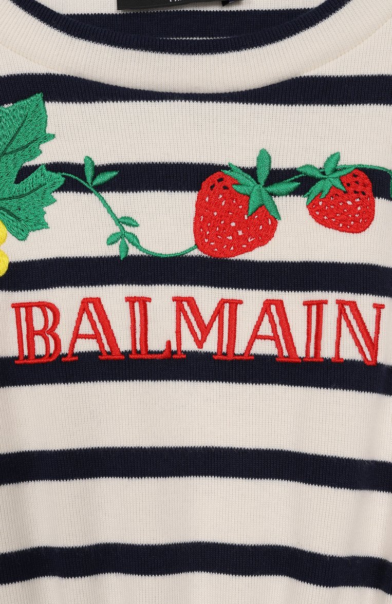 Детское хлопковое платье BALMAIN разноцветного цвета, арт. BW1C71 | Фото 3 (Материал внешний: Хлопок; Рукава: Короткие; Случай: Повседневный; Девочки Кросс-КТ: Платье-одежда; Автоматизация состава: Проставлено; Автоматизация ТО: Проставлено; Ростовка одежда: 6 лет | 116 см, 8 лет | 128 см, 10 - 11 лет | 140 - 146см, 12 лет | 152 см, 13 - 15 лет | 158 см, 16 лет | 164 см)