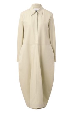 Женское хлопковое платье JIL SANDER светло-зеленого цвета, арт. J04CT0005-J45002 | Фото 1 (Длина Ж (юбки, платья, шорты): Миди; Рукава: Длинные; Драгоценные камни: Проставлено; Материал сплава: Проставлено; Случай: Повседневный; Женское Кросс-КТ: Платье-одежда; Стили: Кэжуэл; Материал внешний: Хлопок)