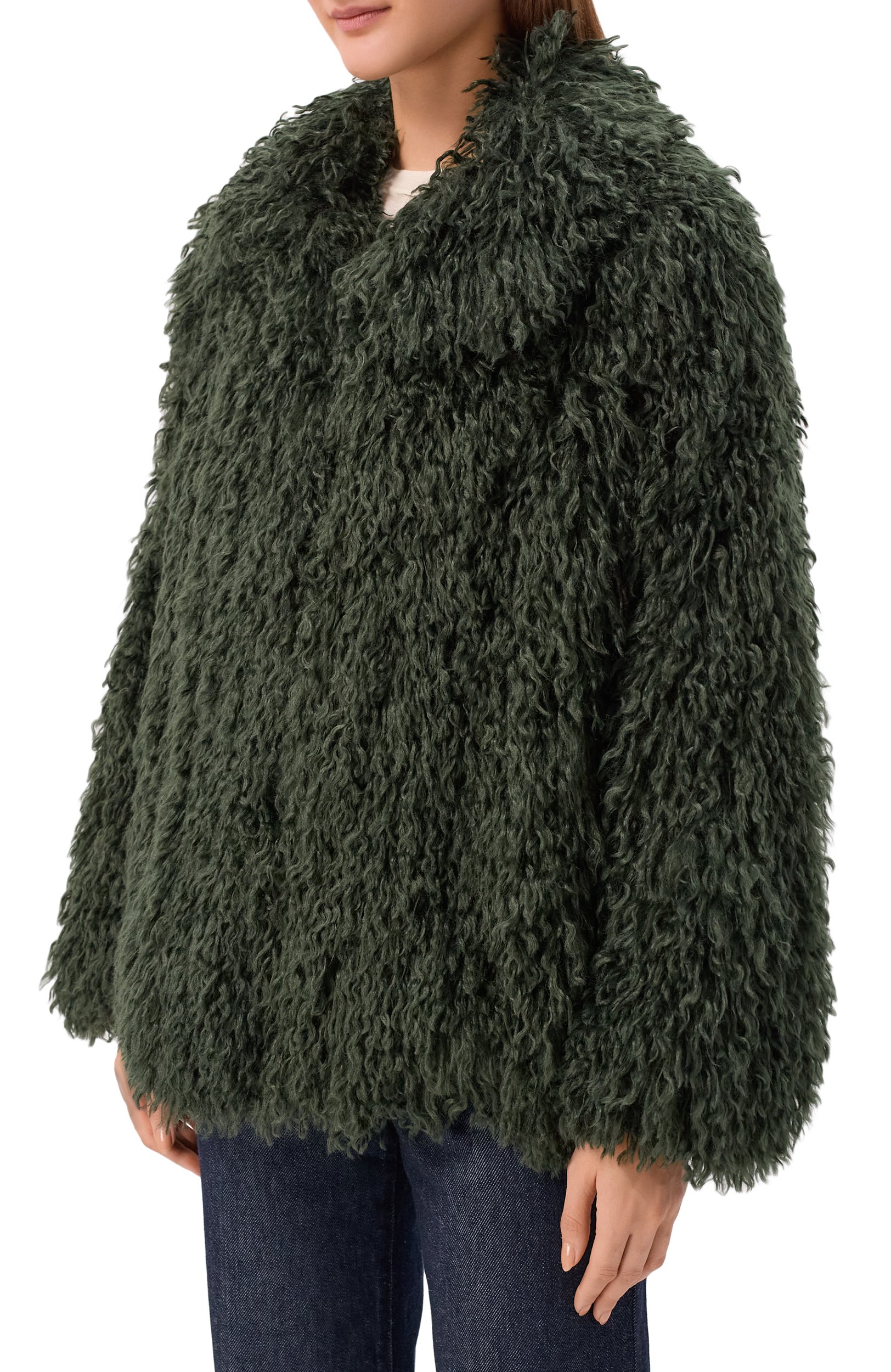 Шуба из экомеха EMPORIO ARMANI хаки цвета по цене 84150 руб., арт. EW004261/AF24389, фото 3 Шуба из экомеха EMPORIO ARMANI, арт. EW004261/AF24389, фото 3