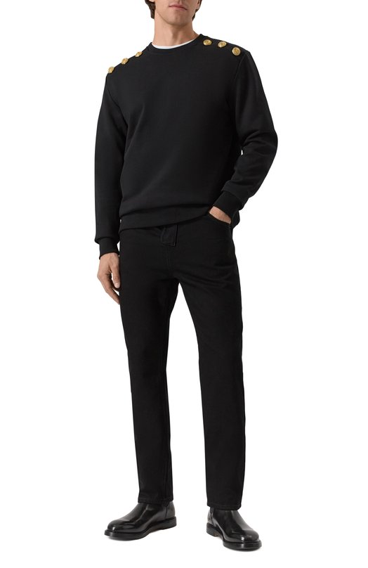 Хлопковый свитшот Balmain FH1JS155/JB13 Чёрный  FH1JS155/JB13 Фото 2