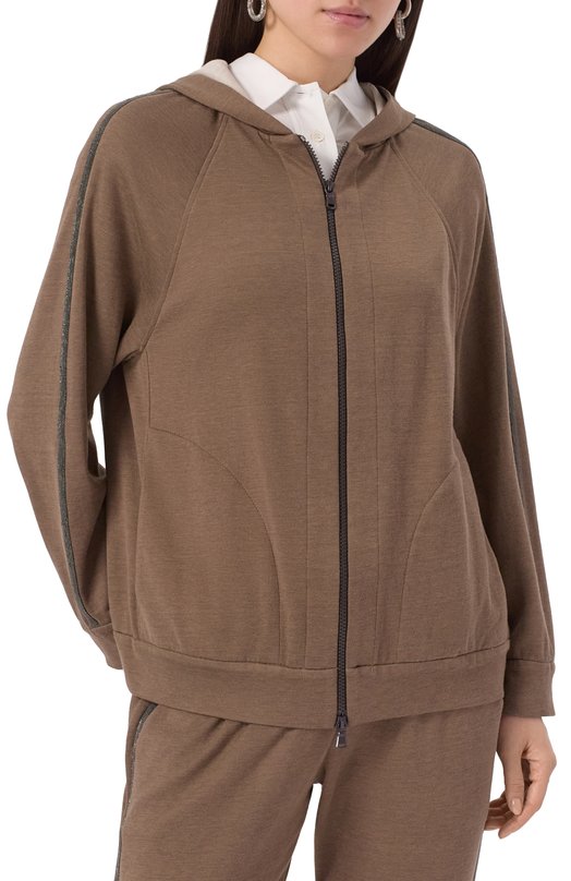 Толстовка из хлопка и шелка Brunello Cucinelli MD828SM606 Коричневый  MD828SM606 Фото 3