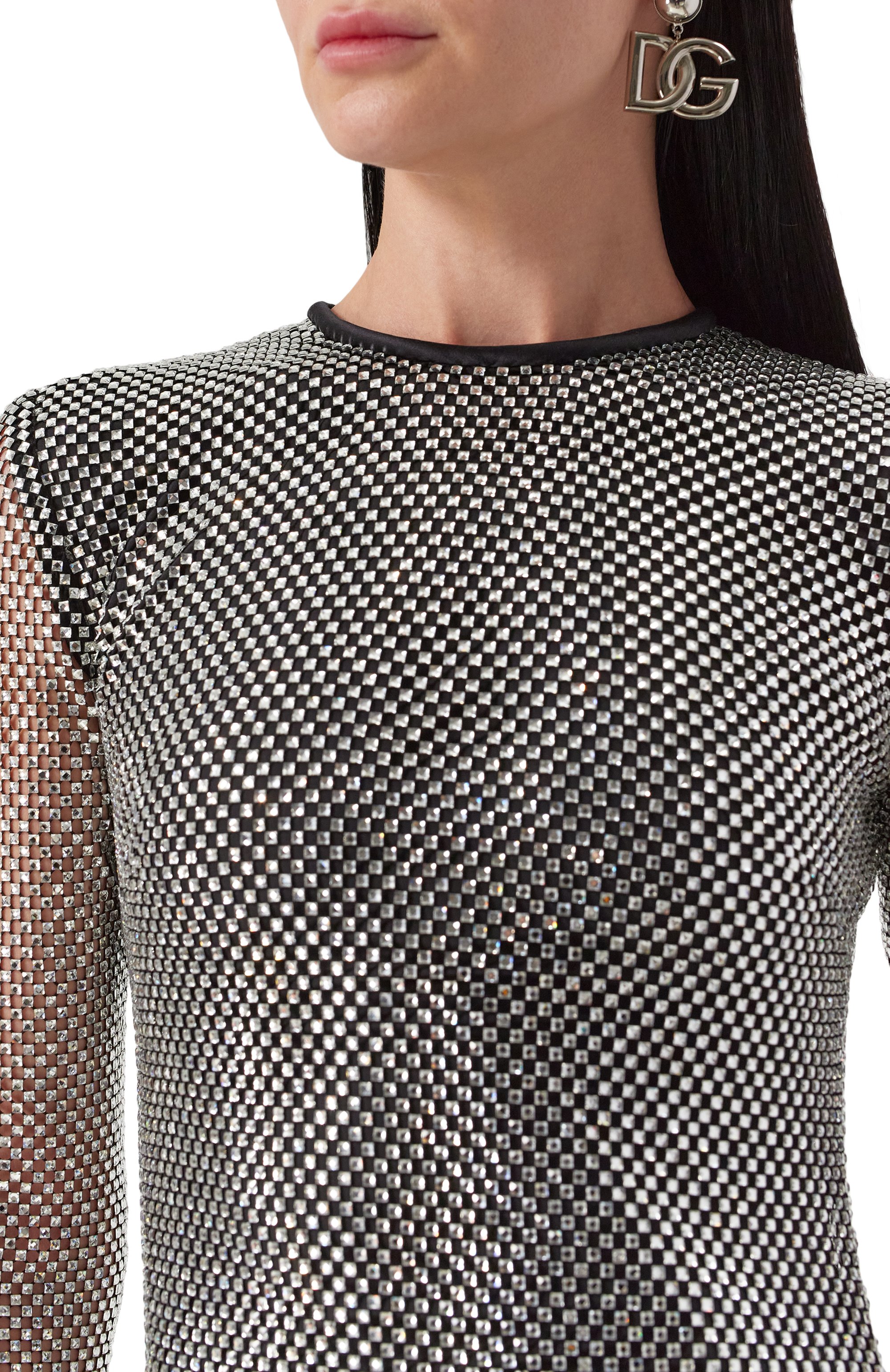 Платье с отделкой стразами DOLCE & GABBANA серебряного цвета по цене 875500 руб., арт. F6JRRT/HLSA0, фото 5 Платье с отделкой стразами DOLCE & GABBANA, арт. F6JRRT/HLSA0, фото 5