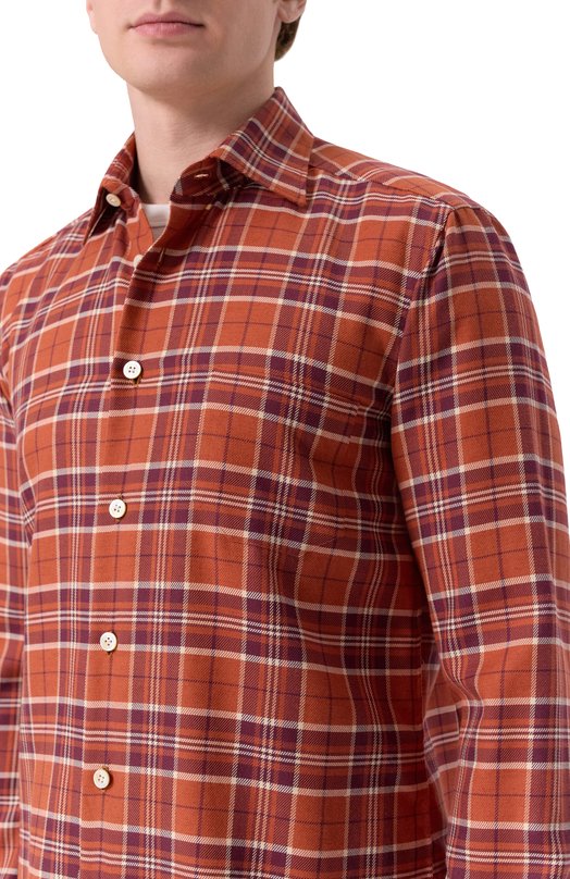 Рубашка из хлопка и кашемира Kiton UMCNERH0942002 Оранжевый  UMCNERH0942002 Фото 5