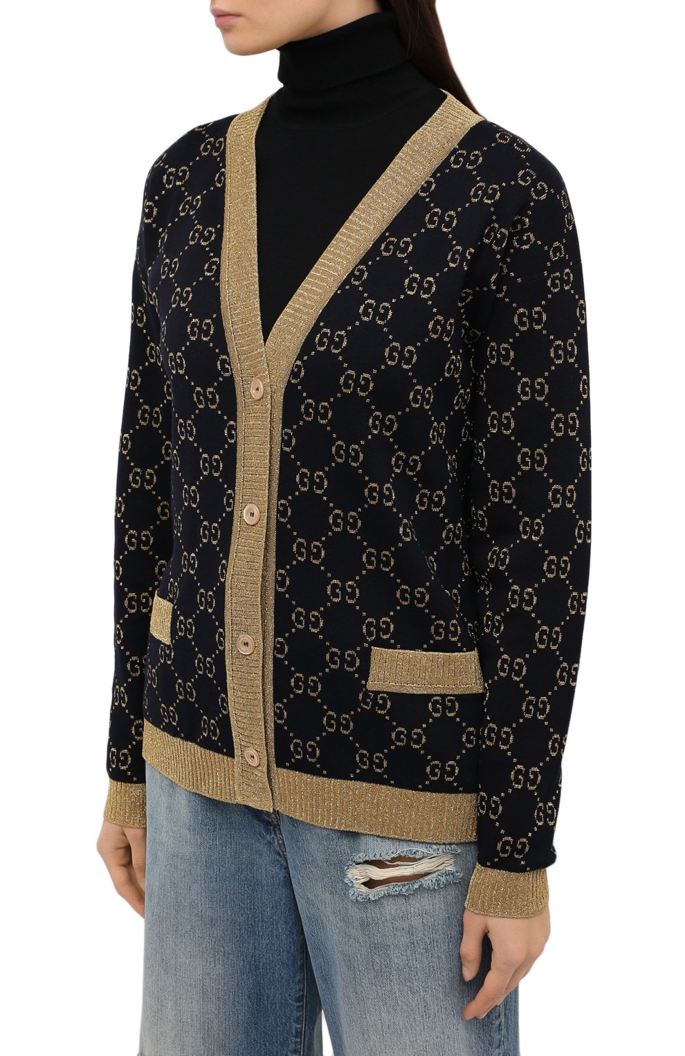 Хлопковый кардиган GUCCI синего цвета по цене 158400 руб., арт. 529193/X9W83, фото 3 Хлопковый кардиган GUCCI, арт. 529193/X9W83, фото 3